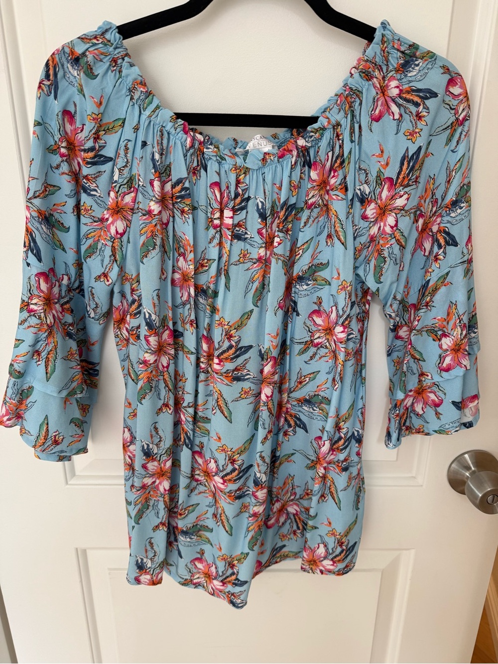 VENUS Light Blue Floral Off-Shoulder Blouse